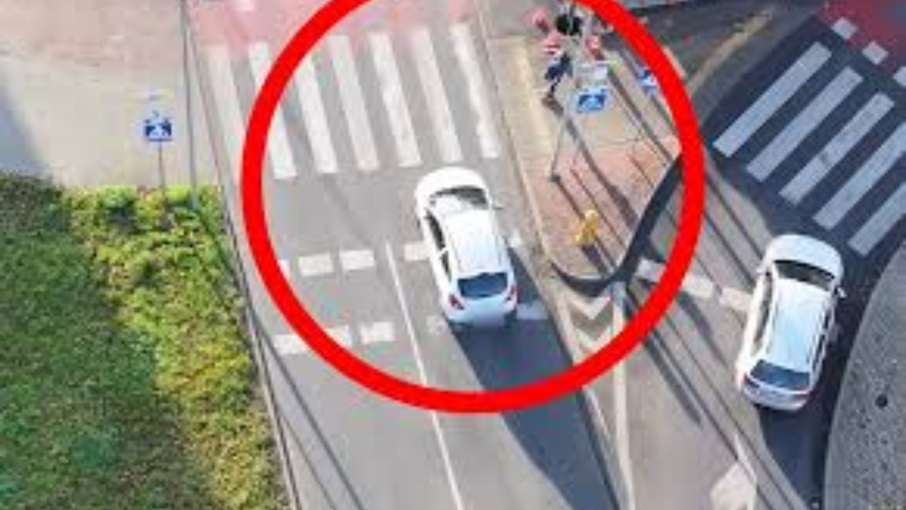 Policyjna kontrola przy przejściu dla pieszych podczas akcji Bezpieczny Pieszy