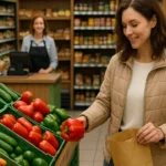 Klientka wybierająca świeże warzywa w sklepie spożywczym w Bydgoszczy